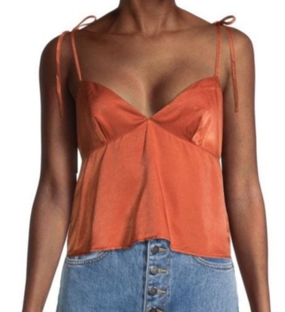NWT WeWoreWhat Orange Clay Sateen Tie Shoulder Cami Blouse Women's Large